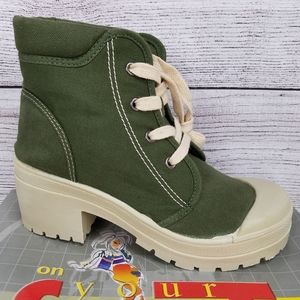 NEW Canvas Army Green Combat Military Heel Boots